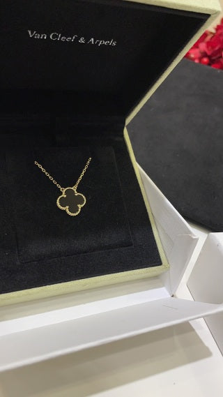Van Cleef & Arpels Classic Gold Necklace with Black Onyx Four-Leaf Clover