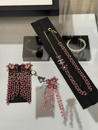 CHANEL Rosy Blossom CC Floral Statement Necklace