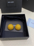 YSL Golden Beaded Dome Clip-On Earrings