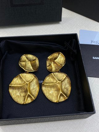 YSL Golden Organic Petal Statement Earrings
