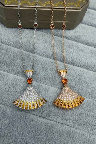 Bvlgari Orange Gemstone Fan Pendant Necklace – Elegant Luxury Jewelry
